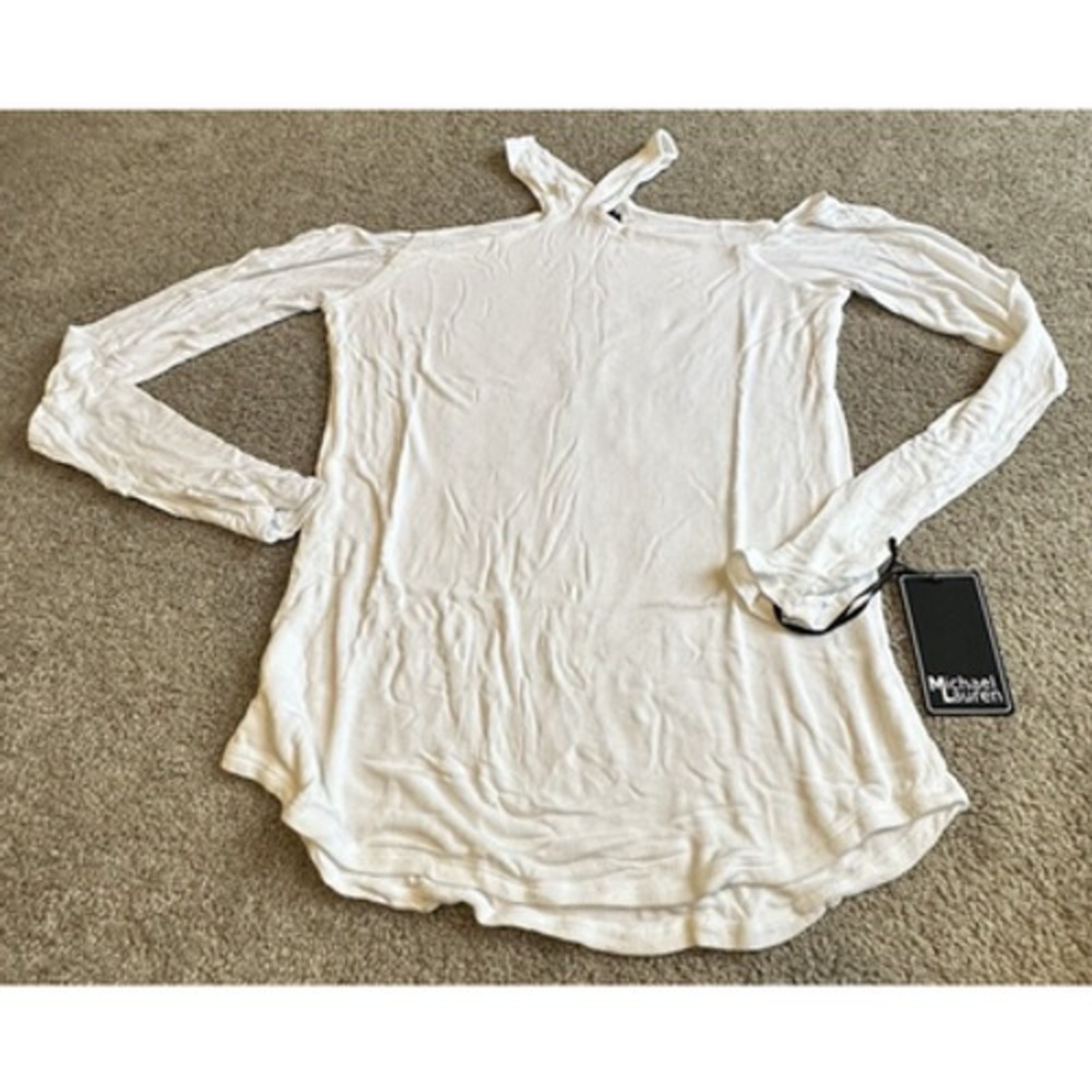 Michael Lauren Women Medium Top Double V‎ Neck Open Shoulder Ribbed White New